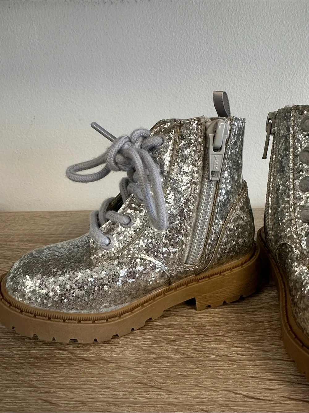 Old Navy Silver Glitter Ankle combat Boot 6